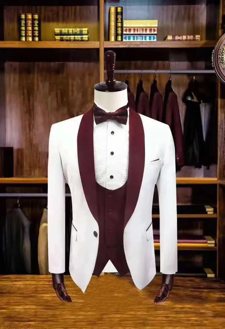 2024 Men's Suit Slim-fit Pointy Collar One-button Wedding Tuxedo PROM Men's Suit Three-piece Set Wedding Suits for Men Image color 2