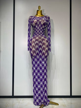 Sparkly Rhinestone Stretchy Mesh See Through Dress Women 2025 Performance Dancer Costume Luxury Birthday Nightclub Stage Outfit