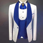 White Wedding Suits For Groom With Gold Shawl Lapel 3 Piece Custom Slim Fit Men Suits Set Jacket Vest Pant As picture color 3