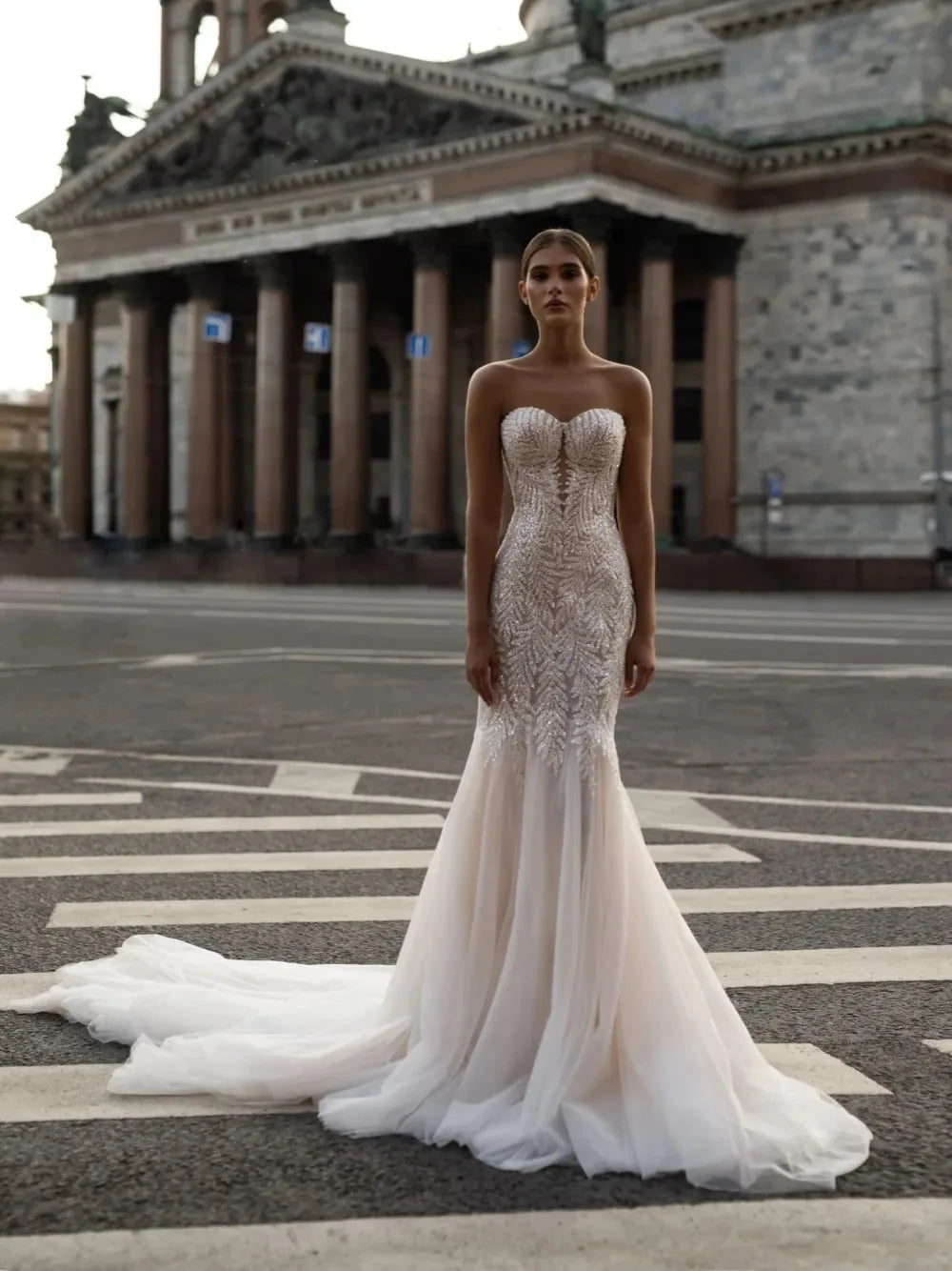 Romantic Sweetheart Neck Wedding Dress Sparkly Beads Sequins Bride Robe Graceful Mermaid With Jacket Bridal Gown Robe De Mariée