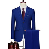 14 Color M-6XL ( Jacket + Vest+Pants ) High-end Brand Formal Business Mens Suit Three-piece Groom Wedding Dress Solid Color Suit Royal blue 2pcs