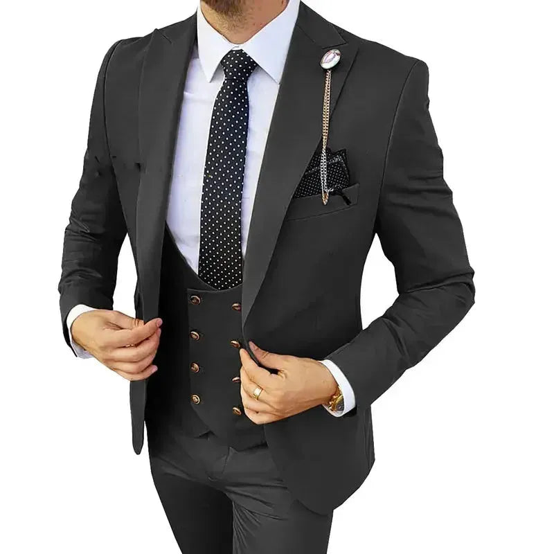Wedding Men Business Slim Fit Jacket Dress Blazers Suit Coat Vest Waistcoat Pants Trousers 3 Pcs Set Groom Double Breasted