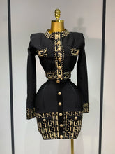 Women Black Long Sleeves Two Pieces Bandage Set Bottons Top Bodycon Mini Skirt Suit Evening Party Luxury Birthday Women's Outfit