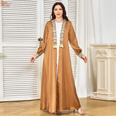 Uni New Floral Embroidery Abaya Saudi Women Dubai Bundled Sleeve Kaftan Tassel Two-piece set Abaya