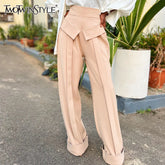 TWOTWINSTYLE Solid Minimalist Pants For Women High Waist Patchwork Folds Temperament Elegant Wide Leg Pant Female Fashion Cloth