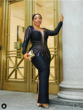 High Quality Women Long Sleeve Sexy Golden Rhinestones Bodycon Long Bandage Dress Nightclub Party Celebrate Fashion Dress