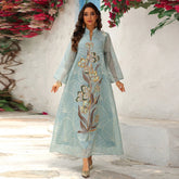 Uni Luxury Woman Evening Dress Floral Embroidery Abaya Sequins Patchwork Kaftan Mesh Sleeve 2025