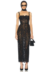 Black Color Women Sleeveless Sexy Strap Square Collar Lace Bodycon Long Dress Nightclub Party Celebrate Evening Outfit