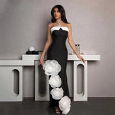 New Arrival Women Sexy Strapless Bodycon Long Bandage Dress White Florals Elegant Evening Party Celebrate Birthday Dress