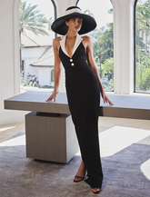 2025 New Fashion Women Sexy Off the Shoulder Halter V-Neck Bodycon Long Bandage Dress Elegant Evening Party Cocktail Outfit