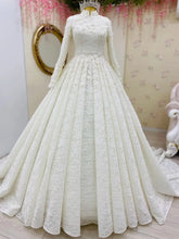 Luxury Dubai Muslim Wedding Dress Ball Gown Long Sleeve lace Appliques Beaded Saudi Arabia Bridal Dress vestidos de novia WHITE