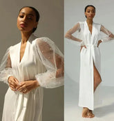 Tulle Pearl Bridal Dress Solid Floor-Length Gown Luxury Getting Ready Silk Dresses Satin Bridal Shower Party Wedding Party Robes White