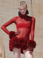 White Red Color Women Sexy Long Sleeve Mesh Bodycon Mini Bandage Dress Florals Celebrate Nightclub Party Birthday Outfit