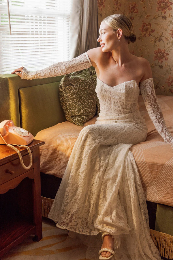 Modern High Quality Lace Bridal Grown Mermaid Wedding Dresses Detachable Long Sleeves Sweep Train Custom Made Vestido De Noival