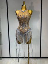 Women Sexy Mesh See Through Diamonds Long Tassels Bodysuit Luxury Evening Party Bar Nightclub Stage Performance Singer Outfit