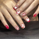 Glossy Pink French Fake Nails 30Pcs Short Square Press On Nails Love Heart Printed Detachable Charm Manicure Nails Supplies