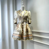 Women's Dress Floral Linen Elegant Short Dresses Vacation Beach Party Dresses Woman Fashion Summer High Quality Skirt for Women