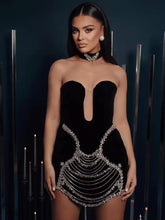 Women Summer Celebrity Sexy Strapless Beading Black Mini Bodycon Bandage Dress 2025 Elegant Evening Club Party Dress