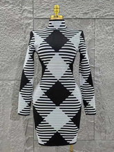 High Quality Women Long Sleeve Sexy Plaid Bodycon Mini Bandage Dress Fashion Evening Party Celebrate Office Wear Clothing