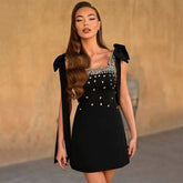 Women Celebrity Sexy Tank Diamonds Summer Black Mini Summer Bodycon Bandage Dress 2025 Elegant Evening Club Party Dress
