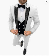 3 Piece Wedding Suits for Men 2024 Slim Fit Fashion Groom Tuxedos Shiny Sequins Lapel Best Man Blazer Sets white
