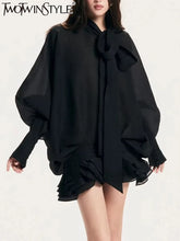 TWOTWINSTYLE Solid Slimming Fashion Mini Dresses for Women Round Neck Long Sleeves Patchwork Lace Up Temperament Dress Female