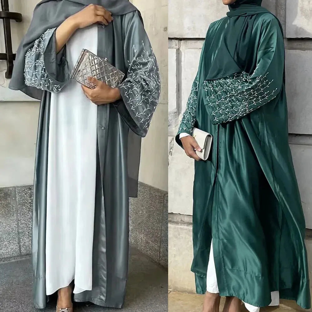 Open Abayas for Elegant Women Beads Cardigan Maxi Dress Dubai Kaftan Turkey Arab Islamic Robe Party Ramadan Kimono Kaftan Caftan