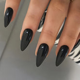 Glossy Black False Nails Short Almond Simple Solid Color Press on Nails Women Girls Full Cover Fake Nail Tips DIY Manicure 24Pcs