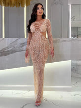 Elegant Evening Party Dress Women Long Sleeve Pearl Beading Bodycon Long Maxi Dress Birthday Party Cocktail Prom Dress