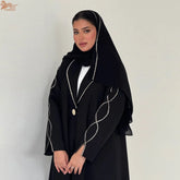 Uni Ramadan Two-piece Dubai Modest Abaya Dress with Hijab Elegant Middle Eastern Muslim Women Black Cardigan Islamic Turkey Robe