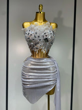 est 2025 Sparkly Blue Crystals Sequins Sexy Strapless Short Dress for Women Party Birthday Nightclub Singer Dancer Stage Wear