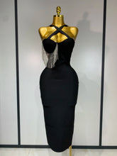 Women Sexy Diamonds Tassel Crystal Midi Black Bodycon Bandage Dress 2025 Elegant Evening Party Luxury Birthday Dresses Vestido