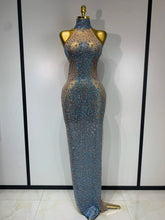 Sparkly Rhinestones Sleeveless Dress Sexy Mesh Transparent Celebrate Evening Wedding Prom Luxury Birthday Dresses Stage Outfit