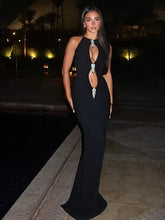 Women Sexy Tank Sleeveless Diamonds Key Hole Black Maxi Long Celebrity Bandage Dress 2025 Elegant Evening Club Party Outfit