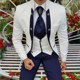 Elegant Jacquard Men Suits 3 Piece High-end Stand Collar Formal Male Suit Slim Fit Wedding Groom Tuxedo (Blazer+Vest+Pants) picture color