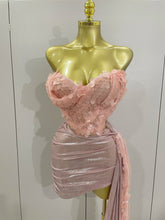 2025New Sexy Pink Sequin Strapless 2 Pieces Bodycon Mini Dress Women Celebrate Birthday Party Bar Singer Nightclub Stage Costume