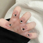Nude Color Y2K Star Press on Nails Cat's Eyes Fake Nails Rhinestone Designed Short Wearable False Nails for Women DIY Manicure