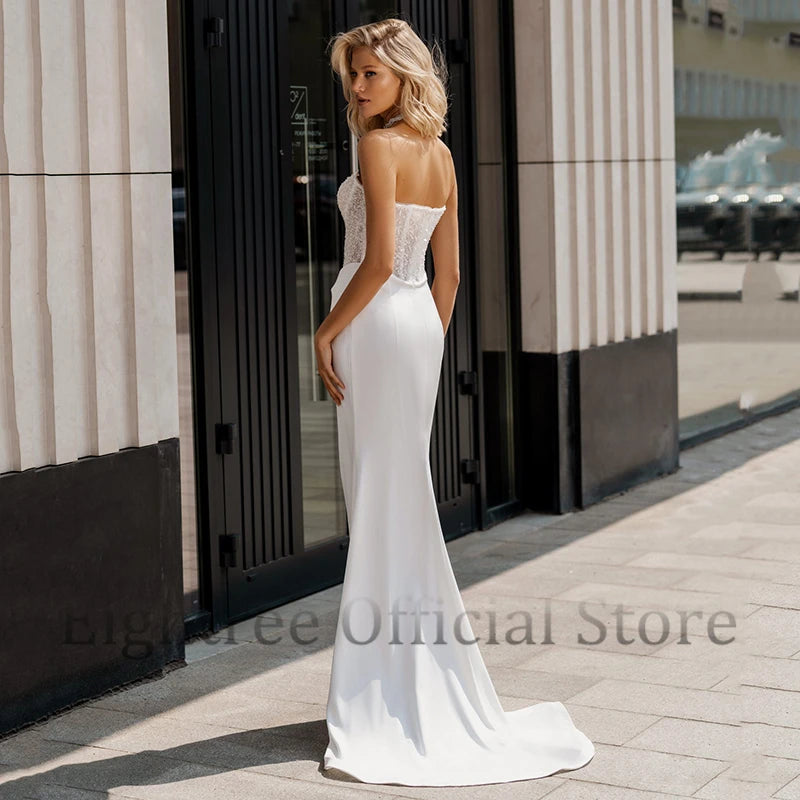Eightree Formal Mermaid Wedding Dresses White Strapless Sequines Bridal Dress Boho Beach Side Slit Wedding Prom Gown Custom Size