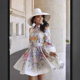 Women's Dress Floral Linen Elegant Short Dresses Casual Vacation Beach Party Dresses Woman Clothing Summer High Quality Skirt