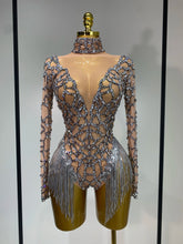 Shining Diamond Tassel Bodysuit Nightclub Stage Tight Mesh Long Sleeved High Quality Nightclub Singer Performance Costume