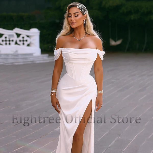 Eightree Elegant Mermaid Wedding Dresses Boho Off The Shoulder Side Slit Bridal Dress Boho White Evening Wedding Gowns Plus Size
