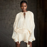 2025 Spring Solid Spliced Lace Up Loose Dresses For Women O Neck Long Sleeve High Waist Temperament Dress Female Fashion New