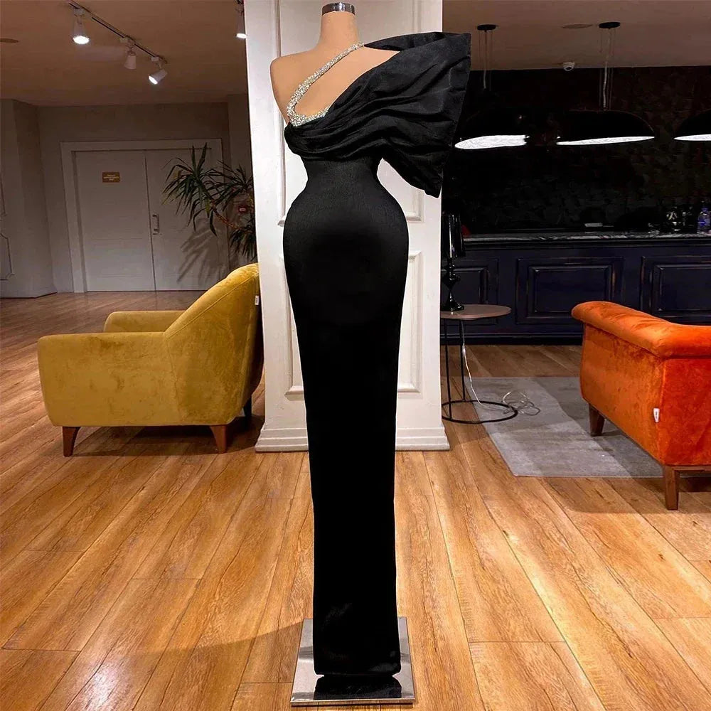 Sexy Beaded One Shoulder Pleated Mermaid Women's Sleeveless Floor Sweeping Modern Formal Prom party luxury Evening Dresses Picture Color