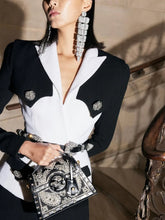 Runway Winter Sexy Long Sleeve Button Black White Women Bandage Coat 2024 High Street Celebrity DNight Club Party Jackets