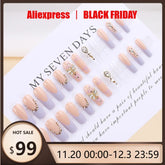 24Pc Purple Elegant Ballet Square Press-On French Nail Tips with 3D Butterfly&Floral Design Romantic Glitter Nail for Party Wear