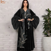 Uni Sequin Velvet Muslim Women Abaya Puff Sleeve Dress Turkey Dubai Arab Robe Eid Ramadan Party Islam Jalabiya Vestido 