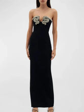 Women Celebrity Sexy Strapless Backless Diamonds Black Maxi Long Bodycon Bandage Dress Elegant Evening Club Party Dress