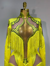Yellow Tassel Stretch Bodycon Jumpsuit Nightclub Gogo Dance Clothing Dj Rave Outfit Nightclub Party Singer Performance Outfit