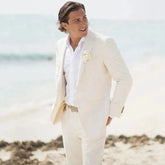 Linen Beach Men Suits for Wedding Slim Fit Groom Prom Tuxedos Best Man 2 Pieces Custom Notched Lapel Blazer with Pants