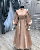High Neck A-Line Prom Dresses Ankle Length Long Sleeve Evening Gown Elegant Wedding Party Dress Simple Robes De Mariée